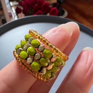 Green and Gold Beaded Ring